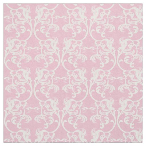 White Pink Parisian Damask Pattern Fabric