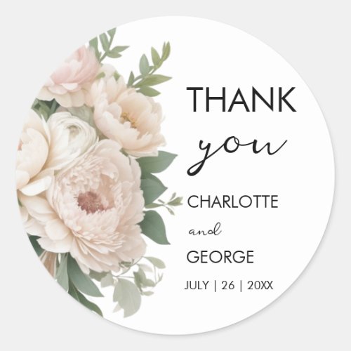 white pink peonies floral rustic wedding favors classic round sticker