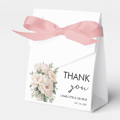 white pink peonies floral rustic wedding favors favor boxes