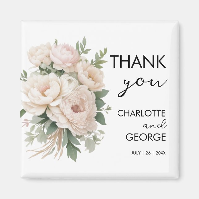 white pink peonies floral rustic wedding favors magnet (Front)