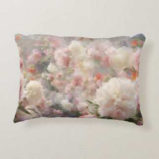 White & Pink Peonies Watercolor Painting Accent Pillow