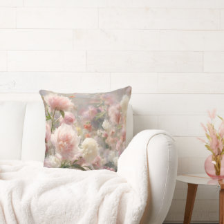 White & Pink Peonies Watercolor Painting Throw Pillow