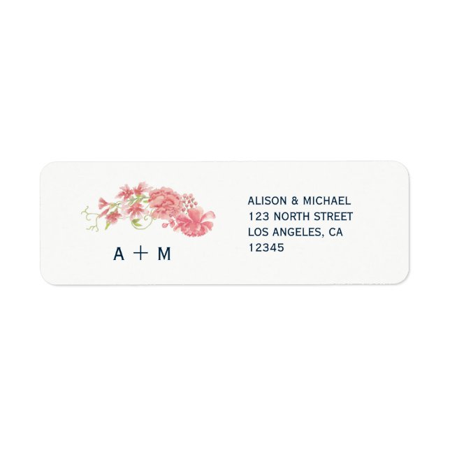 White pink peonies wedding elegant chic label (Front)