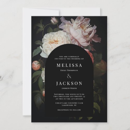 White Pink Peony and Rose Floral Wedding Arch Invitation