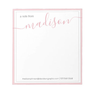 White Pink Personalized Name From The Desk Of Notepad