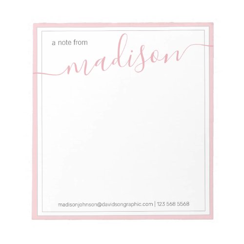 White Pink Personalized Name  From The Desk Of Notepad