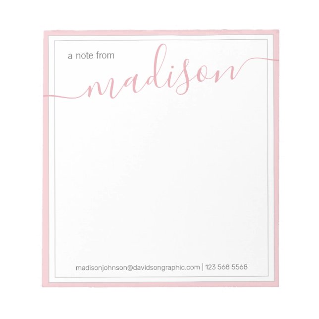 White Pink Personalized Name | From The Desk Of Notepad (Front)