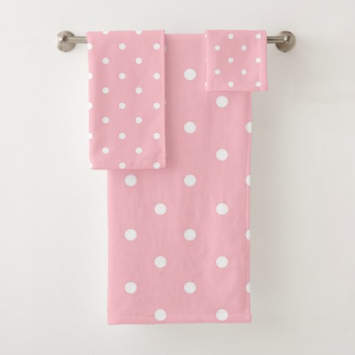 White Pink Polka Dot Bath Towel Set