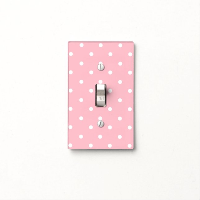 White Pink Polka Dot Light Switch Cover (In Situ)