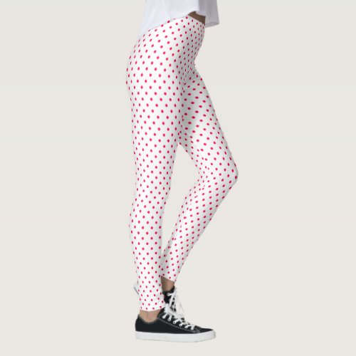 White Pink Polka Dot Pattern Leggings
