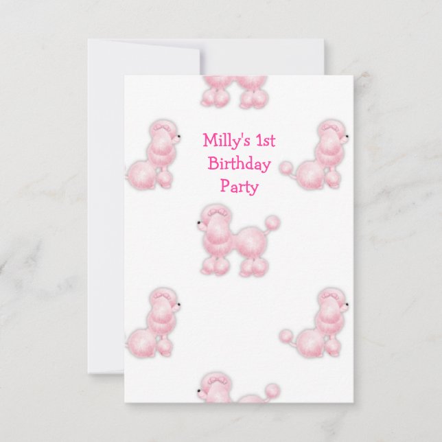 White Pink Poodle 1st Birthday Party Invitation (Front)