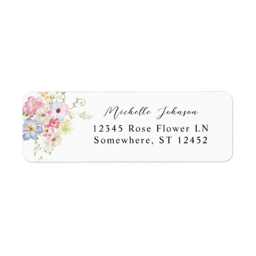 White Pink  Purple Floral Return Address Label