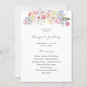 White Pink &Purple Floral Wedding Ceremony Program