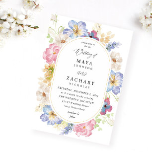 White Pink & Purple Floral Wedding Invitation