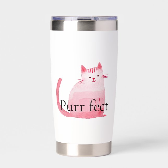 White Pink Purrfect Cat  Insulated Tumbler (Front)