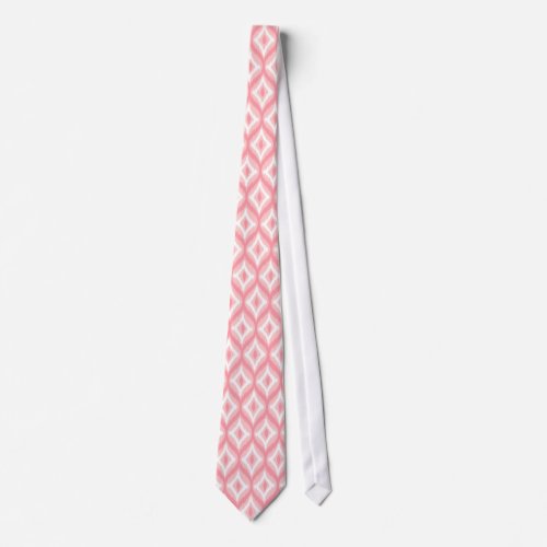 White  Pink Quatrefoil  Ikat Geometric Pattern 2 Tie
