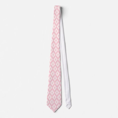White  Pink Quatrefoil  Ikat Geometric Pattern Tie