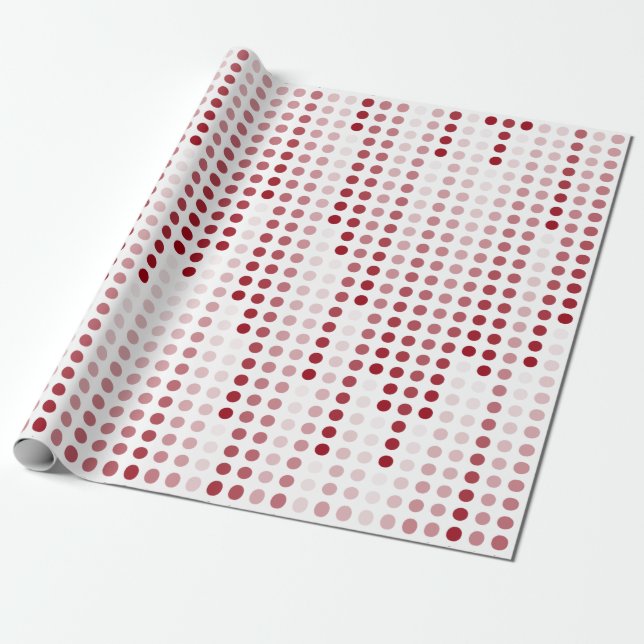 White Pink Red Polka Dots Matrix patterned Wrapping Paper (Unrolled)