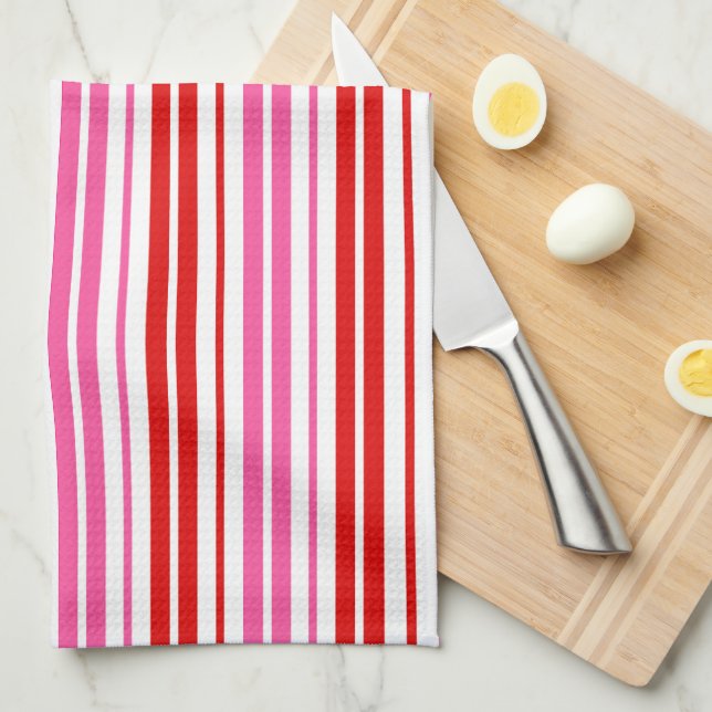 White Pink Red Vertical Stripes Design   Kitchen Towel (Quarter Fold)