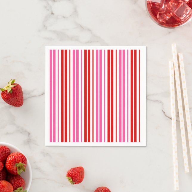 White Pink Red Vertical Stripes Design   Napkins (Insitu)