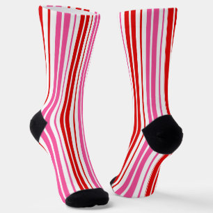 White Pink Red Vertical Stripes Design Socks