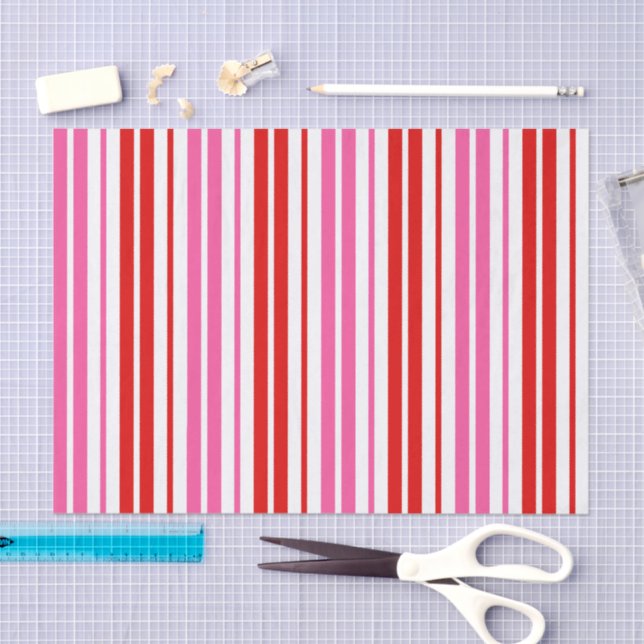 White Pink Red Vertical Stripes Design   Tissue Paper (Craft)
