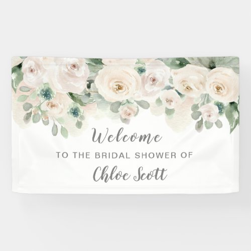 White Pink Rose Floral Bridal Shower Welcome Banner