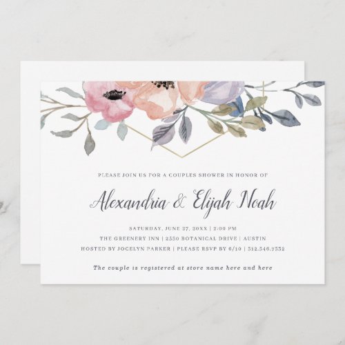 White  Pink Rose Geometric Floral Couples Shower Invitation