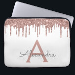White Pink Rose Gold Glitter Sparkle Monogram Laptop Sleeve<br><div class="desc">White and Pink - Rose Gold Faux Dripping Modern and Elegant Girly Glitter and Sparkle Elegant Monogram Case. This case can be customized to include your initial and first name.</div>