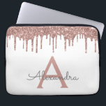 White Pink Rose Gold Glitter Sparkle Monogram Laptop Sleeve<br><div class="desc">White and Pink - Rose Gold Faux Dripping Modern and Elegant Girly Glitter and Sparkle Elegant Monogram Case. This case can be customized to include your initial and first name.</div>