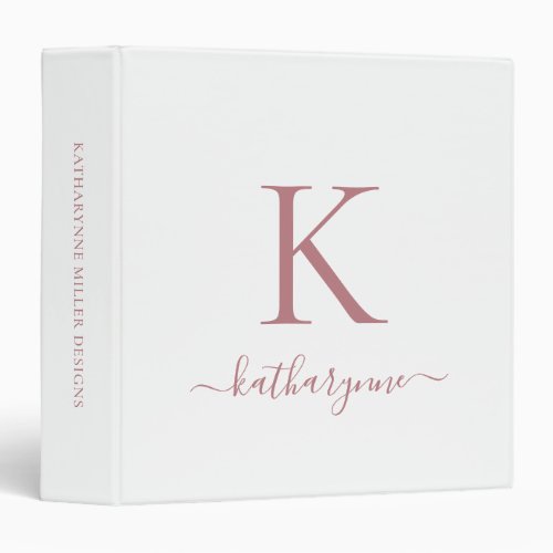 White Pink Rose Gold Luxury Monogram 3 Ring Binder