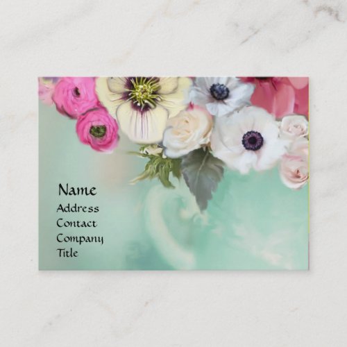 WHITE PINK ROSES AND ANEMONE FLOWERS BUSINESS CARD