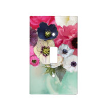 WHITE PINK ROSES AND ANEMONE FLOWERS ,Fuchsia Teal Light Switch Cover