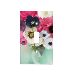 WHITE PINK ROSES AND ANEMONE FLOWERS ,Fuchsia Teal Light Switch Cover