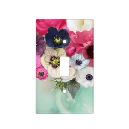 WHITE PINK ROSES AND ANEMONE FLOWERS Fuchsia Teal Light Switch Cover