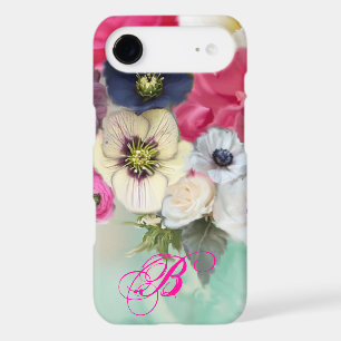 WHITE PINK ROSES AND ANEMONE FLOWERS MONOGRAM iPhone 17 AIR CASE