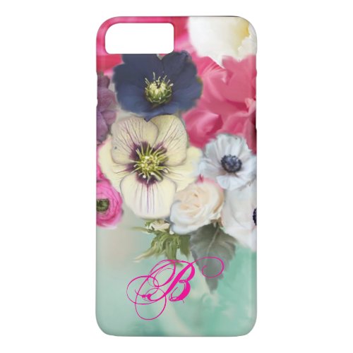 WHITE PINK ROSES AND ANEMONE FLOWERS MONOGRAM iPhone 8 PLUS7 PLUS CASE