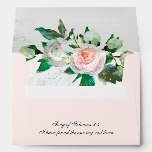 White Pink Roses Return Address Inspirational Pink Envelope