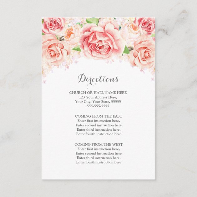 White Pink Rustic Floral Wedding Direction Insert