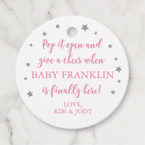 White Pink  Silver Stars Pop It Mini Champagne Favor Tags