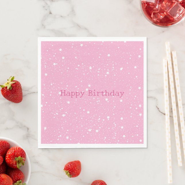 White Pink Sky of Stars Birthday Napkins (Insitu)
