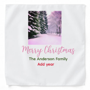 White pink snow merry Christmas add family name da Bandana