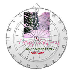 White pink snow merry Christmas add family name da Dart Board