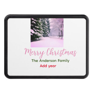 White pink snow merry Christmas add family name da Hitch Cover