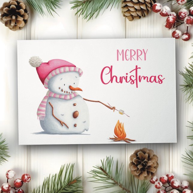 White Pink Snowman Marshmallows Merry Christmas Doormat (Creator Uploaded)