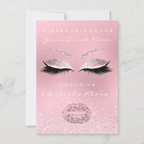 White Pink Sparkly Lips Glitter Bridal Shower 16th Invitation