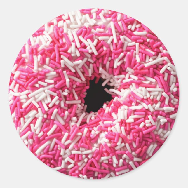White Pink Sprinkles Donut Classic Round Sticker (Front)