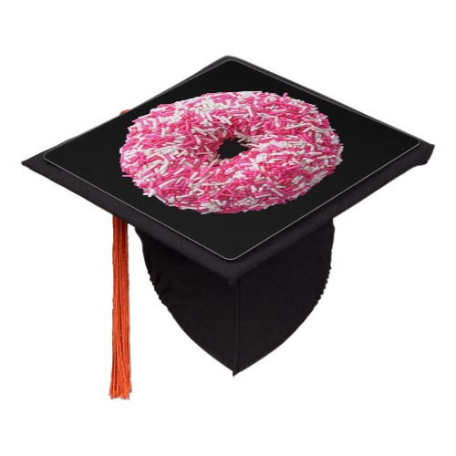 White Pink Sprinkles Donut Graduation Cap Topper