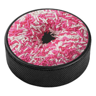 White Pink Sprinkles Donut Hockey Puck