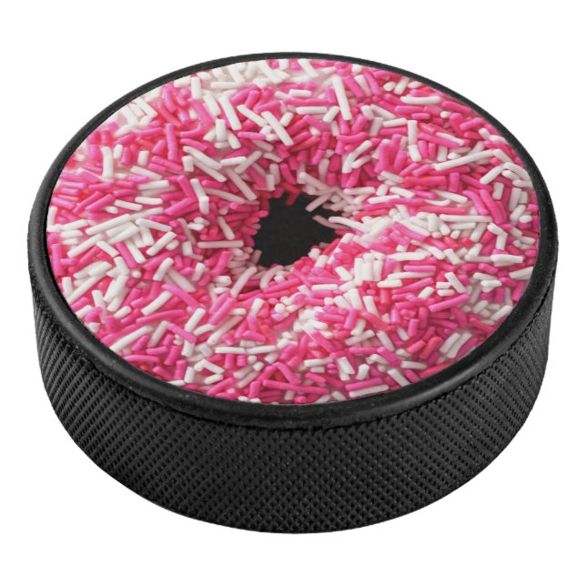 White Pink Sprinkles Donut Hockey Puck (3/4)